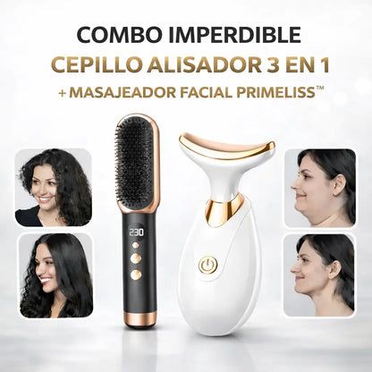 Cepillo Alisador Profesional 3 en 1 + Masajeador Facial PrimeLiss™ [ULTIMAS UNIDADES]