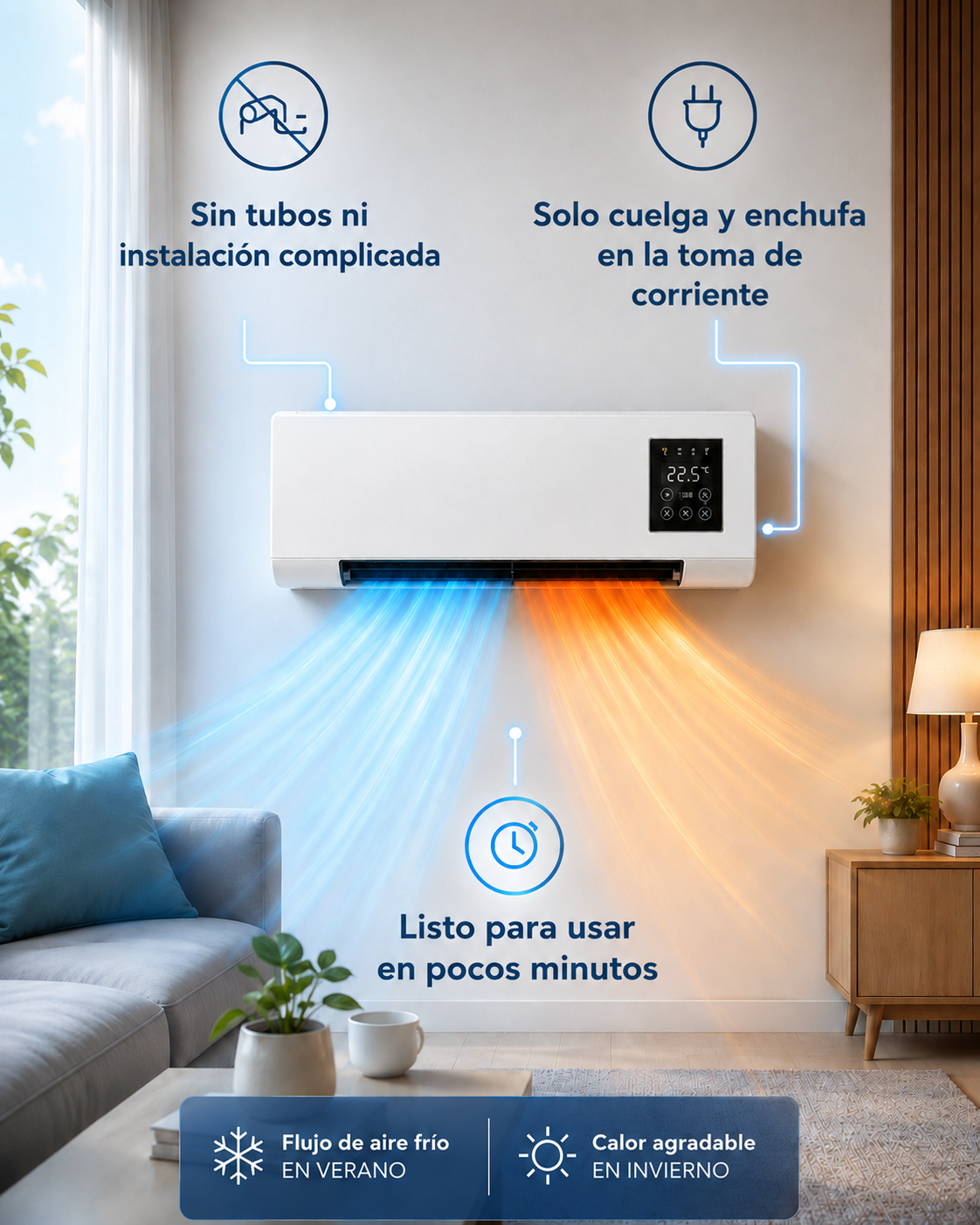 AirDuo instalado en la pared del dormitorio